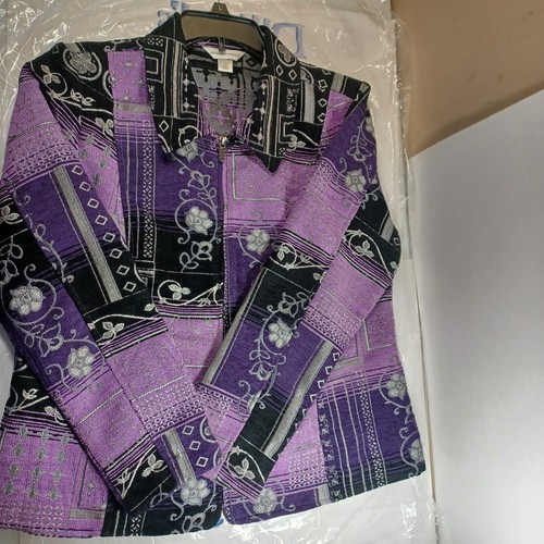 VETEMENTS Giacca da donna Christopher & Banks viola floreale di classe manica lunga con cerniera taglia large