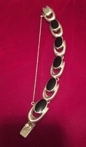 HEAVY STERLING SILVER BLACK ONYX BRACELET VTG SIGNED N. D. GENUINE GEMSTONE 6.5” - Picture 1 of 11