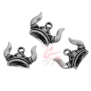 Viking War Helmet Charms -2/5/10 Antiqued Silver Plated 16mm Pendant SC2514 - Picture 1 of 2
