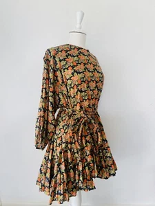 RARE Rhode Resort Ella Long Sleeve Dress Red Black Floral Belted Size XS Fluted - Picture 1 of 17