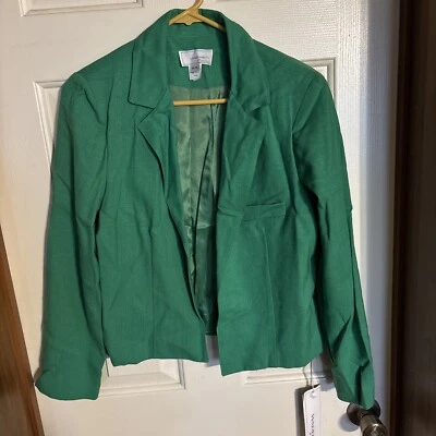 Blazer David Warren Verde Mujer Tela Botón Carrera Oficina Chaqueta Talla 14 Foto 1 de 4