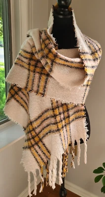 Steve Madden Bufanda Manta Borde Flecos Suave a Cuadros, Amarillo Negro Rosa 78 x 20 Foto 1 de 4