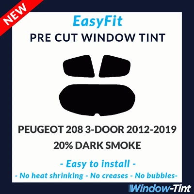 EasyFit Static Pre Cut Window Tint For Peugeot 208 3-door 2012 20% Dark Rear - Image 1 of 3