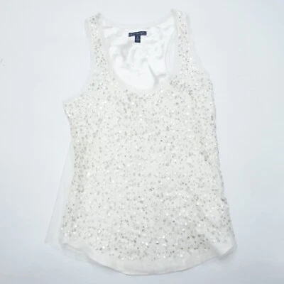 Camiseta sin mangas American Eagle Outfitters para mujer 4 marfil 100 % poliéster forrado lentejuelas Foto 1 de 4