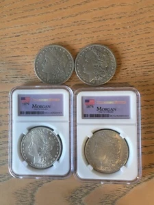 USA MORGAN DOLLARS 1879, 1881 CC, 1878 1879 X4 COINS COLLECTORS FILLER COINS NEW - Picture 1 of 3