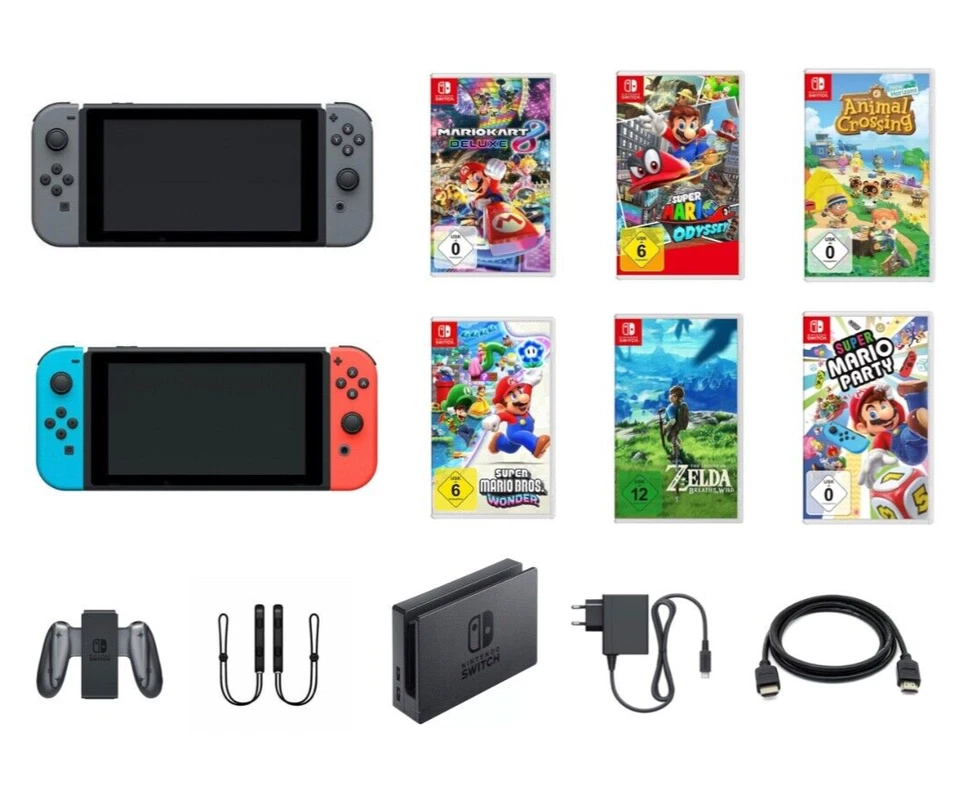 Nintendo Switch Konsole Set Spiele Auswahl Mario Kart Party Wonder Odyssey Zelda - Bild 1 von 1