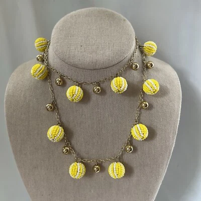 Talbots Grueso Semilla Cuentas Amarillo Bola Cuelga Tono Dorado Disfraz Moda Collar Foto 1 de 4