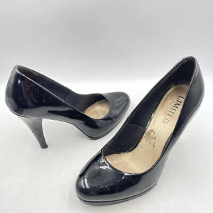 BLACK PATENT LEATHER HIGH HEELS STILETTOS GOLD INNER Y2K Size UK 3 - Picture 1 of 9