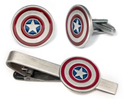 Abotoaduras, abotoaduras de casamento geek Capitão América escudo joia presente - Imagem 1 de 4