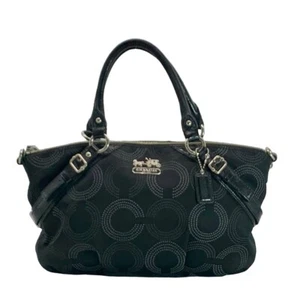 Coach Madison Dotted OP Art Black Signature Jacquard Sophia Satchel - Picture 1 of 12