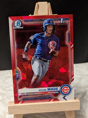 2021 Bowman Chrome Sapphire Kevin Made 1st Red /5 Chicago Cubs - Image 1 of 3