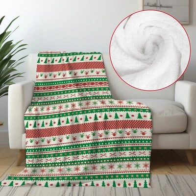 Green Red Striped Christmas Blankets, Cozy Throws For Bed Sofa Couch Camping - Image 1 of 4