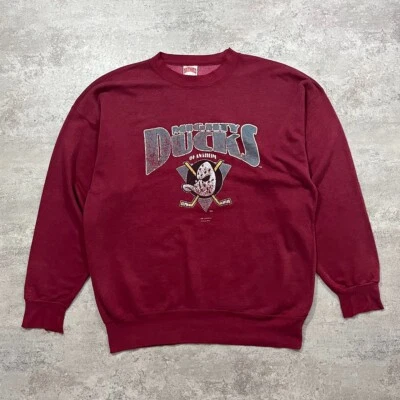 SUDADERA DE COLECCIÓN AÑOS 90 NHL MIGHTY DUCKS OF ANAHEIM NUTMEG MILLS TALLA XL HECHA EN EE. UU. Foto 1 de 4