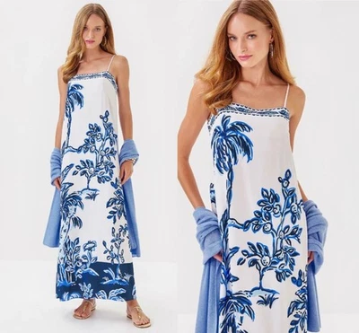 Lilly Pulitzer Jesslyn Silk Maxi Slip Dress Resort White Oversized Tall Tales 2 - Image 1 of 4