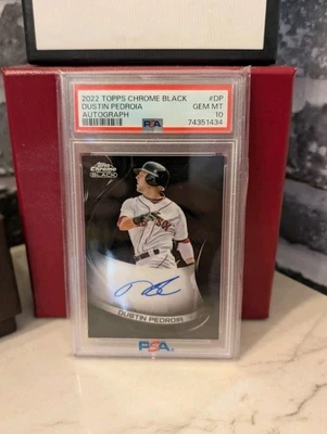 Topps 2022 cromo negro Dustin Pedroia 'en tarjeta' automático 💎 PSA 10 💎 Foto 1 de 2