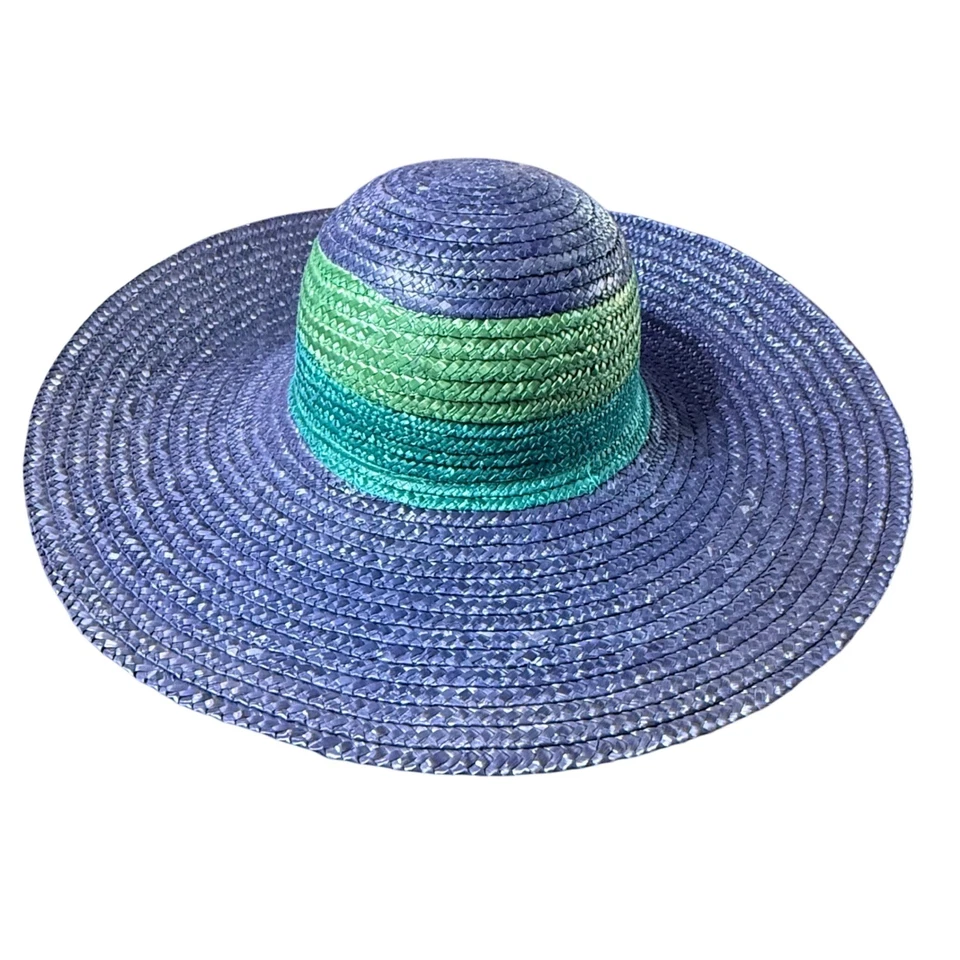 Sombrero de Paja Liz Claiborne Floppy Azul Verde Ombre Ala Ancha Sombrero para el Sol Foto 1 de 4