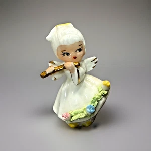 Napco Angel With Flute Figurine Miniature Spaghetti Porcelain 2.375 in Vintage - Picture 1 of 11