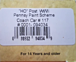 HO Con-Cor Pennsylvania Coach Car PRR #117 POST WW11 - Bild 1 von 5