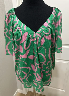 Blusa de terciopelo estampada Liliana manga corta cuello en V talla M nueva con etiquetas de Graham & Spencer Foto 1 de 4