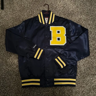 Mitchell & Ness X Bel-Air Satin Varsity Jacket Mens Size Medium M Blue/Yellow - Image 1 of 3