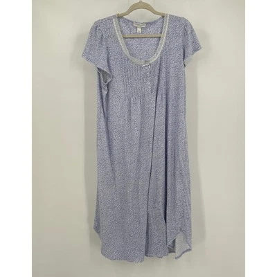 Miss Elaine Womens Nightgown Size L Blue Floral Lace Trim Cottagecore  - Image 1 of 4