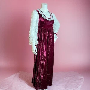 VINTAGE 70s Renaissance Fair Dress Size 0 Oxblood Velvet Prairie Lace Sleeve - Bild 1 von 7