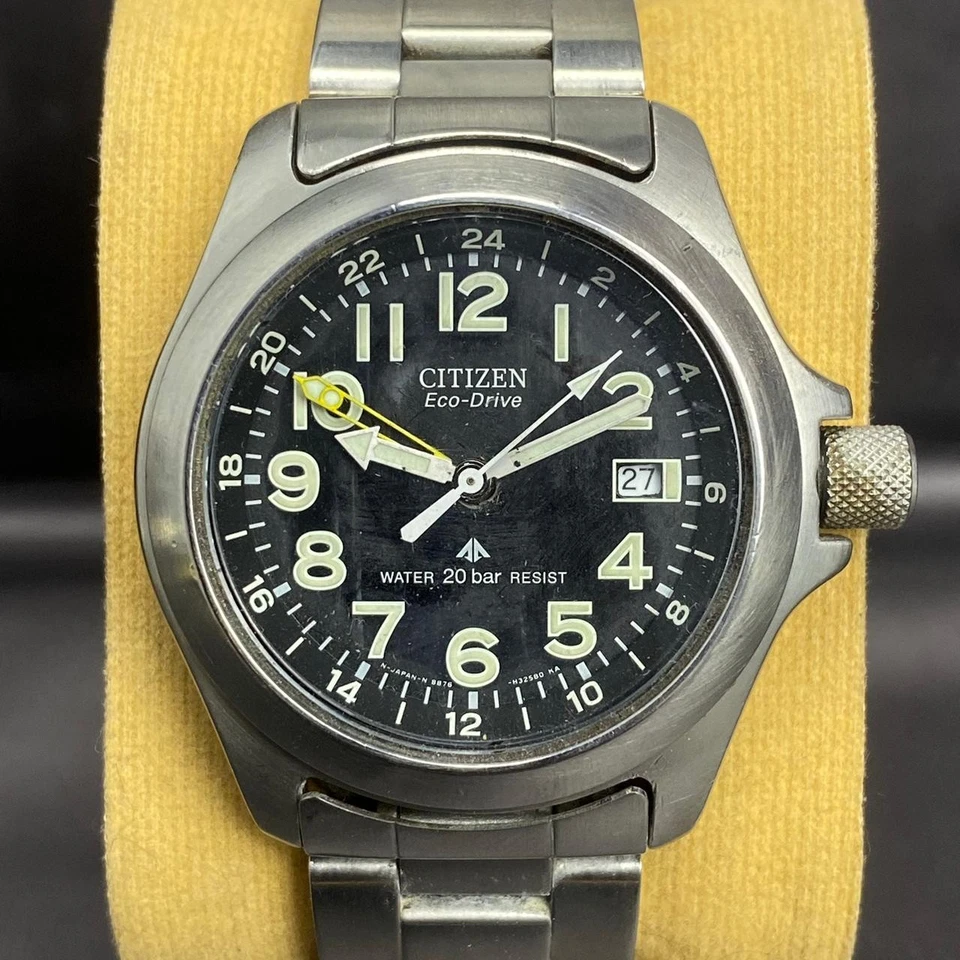 Raro Citizen Promaster Eco Drive B876-H19187 mostrador preto data anos 90 relógio vintage - Imagem 1 de 4