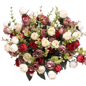 Flojery 21 Heads Silk Rose Bouquet Artificial Flowers Mini Rose for DIY Weddi... - Picture 1 of 7