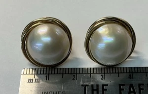 MABE PEARL EARRINGS 14K PIERCED LEVER BACK 14.98MM PEARL (J1510) - Foto 1 di 8