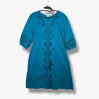 Vestido midi bordado Lucky Brand para mujer M azul boho manga 3/4 cordón Foto 1 de 4