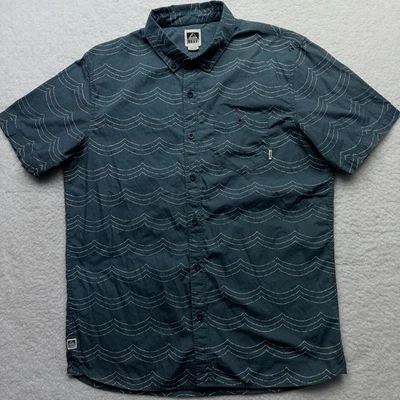 Camisa Reef Para Hombres Mediana Azul Estampado Onda Botones Manga Corta Informal Surf Foto 1 de 4