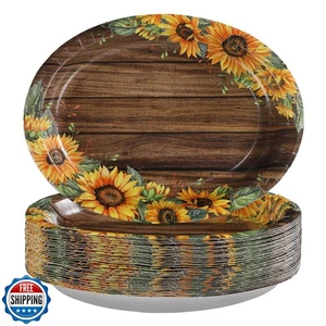 Platos ovalados de girasol de otoño Grencian 50 piezas 10" x 12" grandes desechables pesados du - Imagen 1 de 5