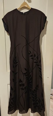 Coldwater Creek Dress Womens 6 Black Border Flocked Georgette Maxi Evening - Image 1 of 4