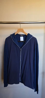 $2600 Loro Piana Mens Blue Cashmere-Cotton Zip-Front Bomber Hoodie 2XL - Image 1 of 4