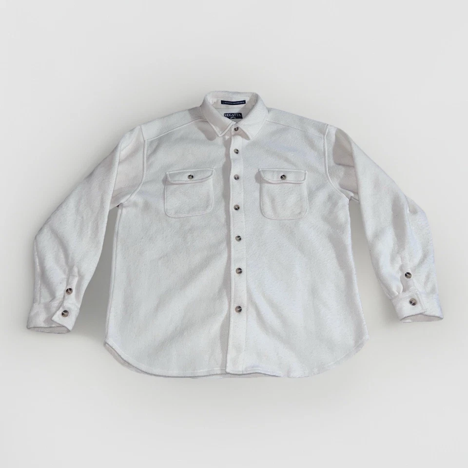 VTG Regatta Men's Fleece Shacket White Mens L Long Sleeve Button Up Shirt Jacket - Image 1 of 4