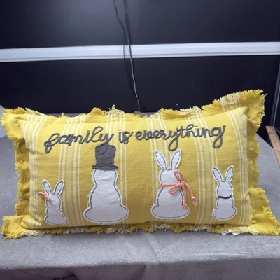 Farmhouse Decorative Toss Pillow Duck Feather Fill Bunny Family Primitive Lumbar - Image 1 of 4