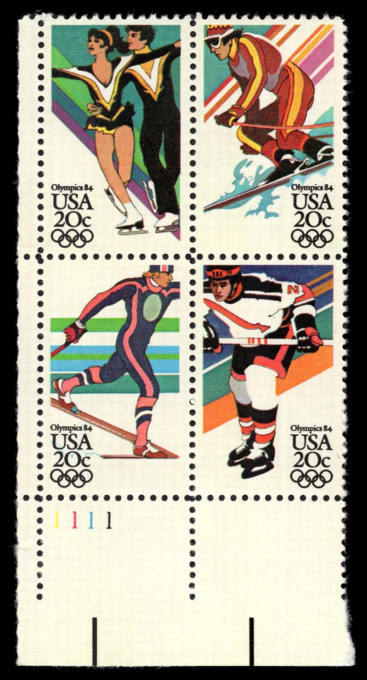 US Scott # 2070a, 14th Winter Olympic Games, Plate Block (4) 1984 20¢ Stamps MNH - Image 1 of 1