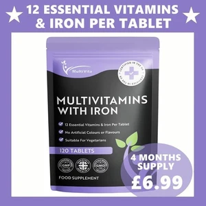 MULTI-VITAMINS WITH IRON 120 TABLETS 4 MONTHS SUPPLY IMMUNE SUPPORT - ONE A DAY - Picture 1 of 8