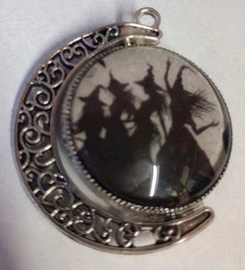Halloween Witchcraft  2 Sided Moon Fidget Pendant -Witches/Cemetary - Picture 1 of 2