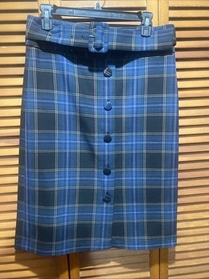 Falda lápiz ANTHROPOLOGIE $118 Maeve azul Bernadette a cuadros con cinturón talla 10 Foto 1 de 4