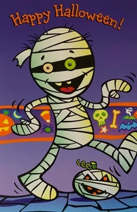 Modern Forget Me Not Halloween Card UNUSED Adorable Little Mummy - Picture 1 of 4