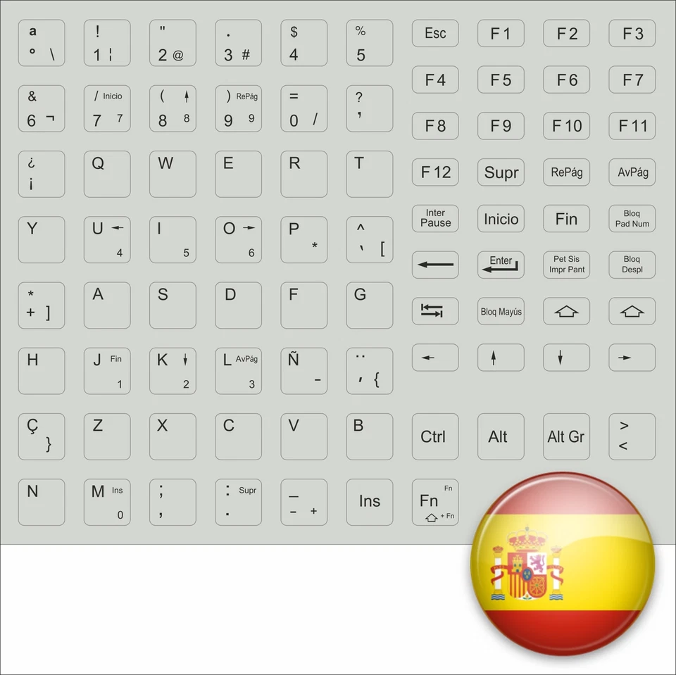 Spanish Keyboard Stickers All Keys Grey KeyStick Spain for Notebook - Image 1 of 1