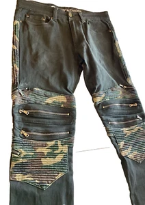 ARGONAUT NATION Green Camo Ribbed Zipper Jeans 32X32 fit 33x30 Moto Urban Skinny - Picture 1 of 21