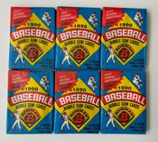 Lot of 6 Bowman1990 Bubble Gum Baseball Cards - Each W/14 Picture Cards 1 Gum 
