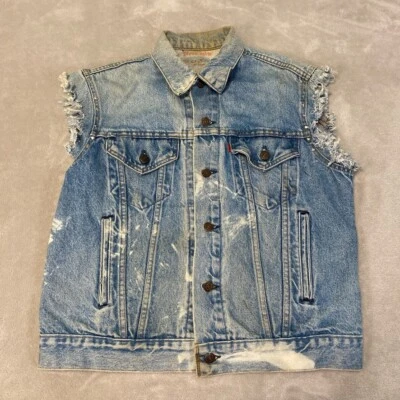 Chaqueta Chaleco Vaquero Levis Años 80 De Colección Talla S/M Unisex Corte Reelaborado Tachonado Foto 1 de 4