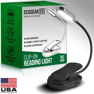 LED Reading Book Light w/Clip Flexible USB Rechargeable Bed Travel Desk Laptop - Image 1 of 4