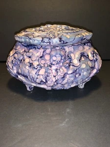 Trinket Box Unique Porcelain Hand Made Legged Felt Cushion Inside Lid Intialed - Picture 1 of 6