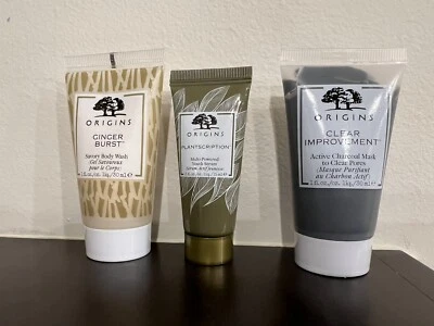 Origins Plantscription serum Charcoal Mask Ginger Body Wash Travel Samples Size - Image 1 of 2