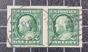 Scott 343 1 Cent Franklin Used Imperforate Pair SCV $11.00 - Picture 1 of 1