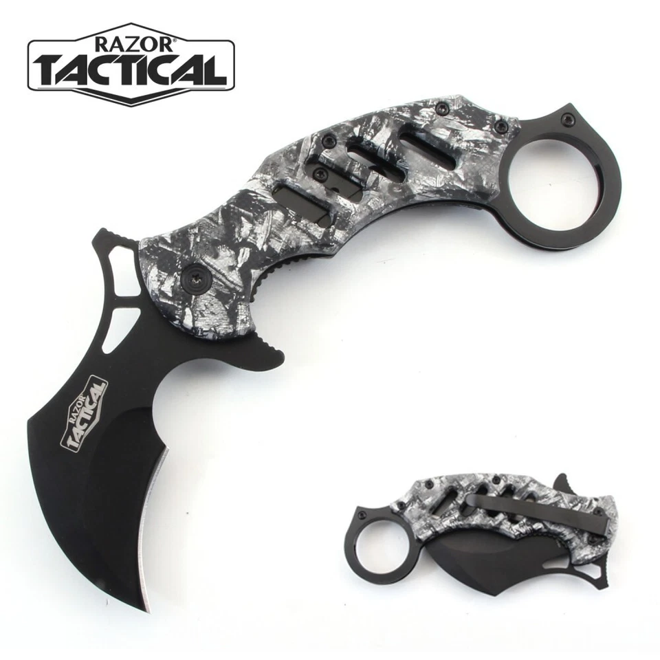 Karambit Assisted Knife Gray Handle Black Blade - Image 1 of 1